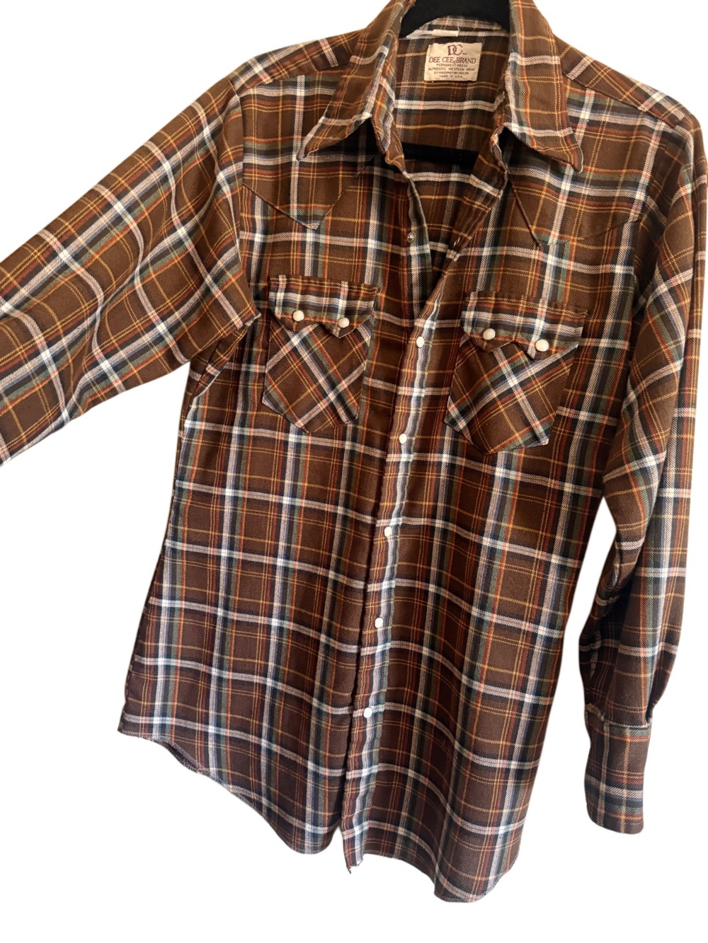 Vintage wool Dee Cee Brand Pearl snap button Brown Plaid Western Shirt Men’s M/L